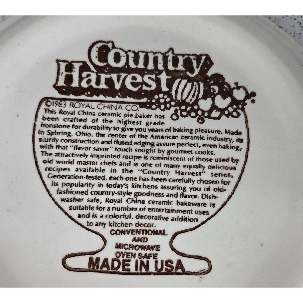 Vtg 1983 Royal China Jeannette 11" Cheese Cake Recipe Pie Plate/Baking Dish USA - Picture 7 of 12